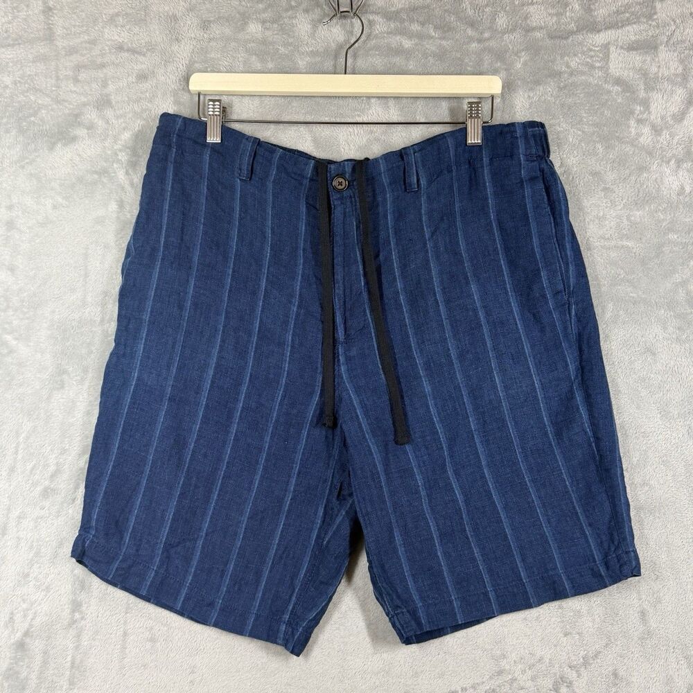 Banana Republic Aiden Shorts Mens 36 Blue Linen Drawstring Striped